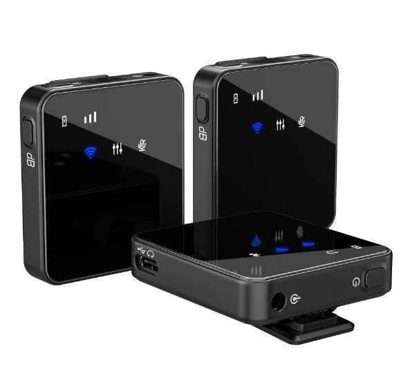 Set 2 microfoane lavaliera profesionale wireless, conectare 2.4G, sistem de procesare sunet inteligent, conectare type C si lightning, fara fir, plug & play