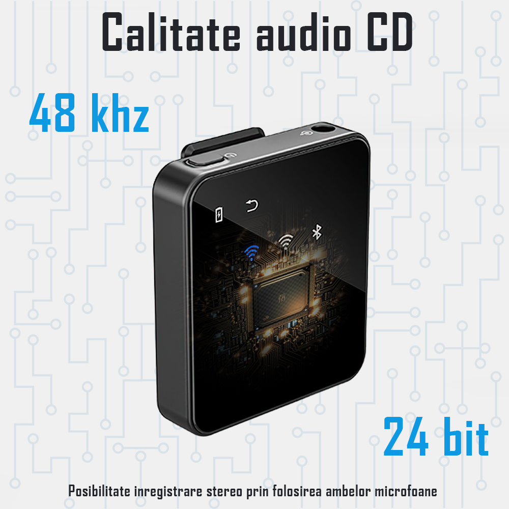 Set 2 microfoane lavaliera profesionale wireless, conectare 2.4G, sistem de procesare sunet inteligent, conectare type C si lightning, fara fir, plug & play