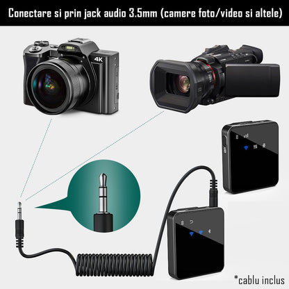 Set 2 microfoane lavaliera profesionale wireless, conectare 2.4G, sistem de procesare sunet inteligent, conectare type C si lightning, fara fir, plug & play